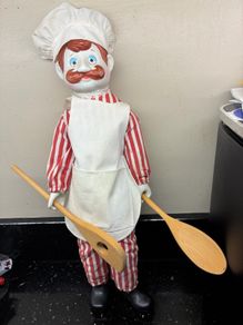 Vintage Kitchen Helper Ceramic Doll with Utensils
