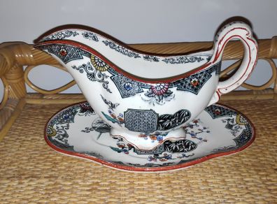 Antique T.Furnival & Sons Formosa gravy/ sauce boat with underplate