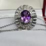 Sterling silver Victorian Shield Inspired Moroccan Amethyst , White Zircon Pendant with Chain (Size 20) in Rhodium Sterling Silver 1.880 Ct. Image 3