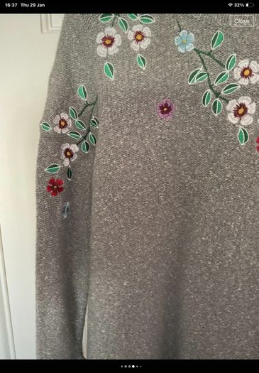 jumper dress Aline yumi jumper dress size small grey frilled cuff with embroidery small 10/12