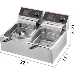 Commercial Deep Fryer 12L Electric Fryer 5000W Twin Basket YB-82 Dual Tank Electric Deep Fryer Countertop Stainless Steel French Fry for Commercial Uses 1 x 12 Ltr 5000