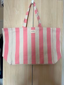 Sezane Large Striped Canvas Tote Bag - Pink & Cream