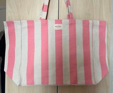 Sezane Large Striped Canvas Tote Bag - Pink & Cream