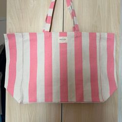 Sezane Large Striped Canvas Tote Bag - Pink & Cream