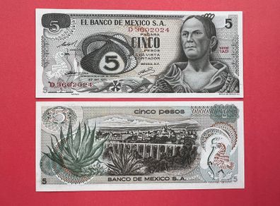 Mexico  5 Pesos  1971  Pick  72b . ( Uncirculated. )