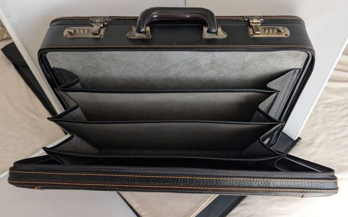 Leather Briefcase Attache Case Vintage Black  Laptop Documents