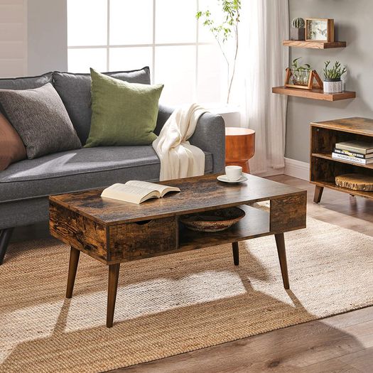 _Coffee Table with Storage Drawer, Open Compartment for Living Room, Dining Room, 100 x 50 x 45 cm Vintage Brown