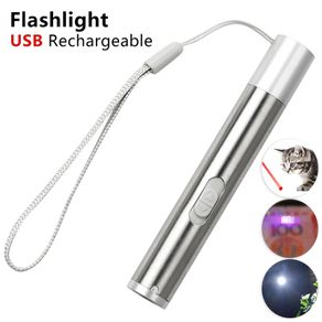 Mini Laser USB Rechargeable UV LED Flashlight High-quality Powerful Mini LED Torch Waterproof Design Penlight Hanging With Metal Clip Cat Dog Toy
