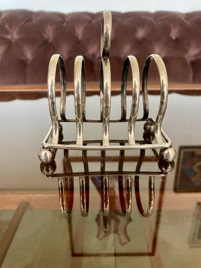 Antique Art Deco Silver Plated Toast Rack Made in England 4 Slice Rack Letter Rack Organiser Ball Feet