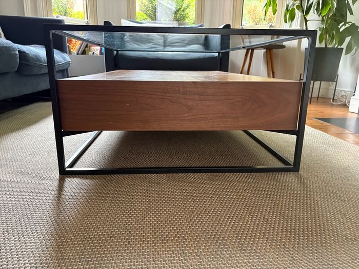 Walnut and glass coffee table
