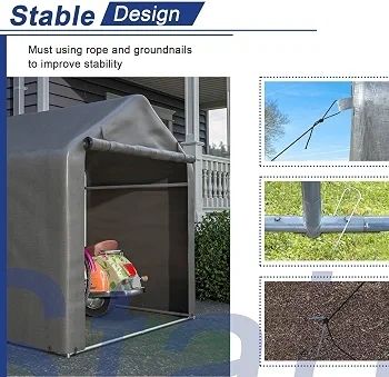 2.2M 1.6M Garden Waterproof Anti-UV Bike Storage Tent Bicycle Motorcycle Shed Shelter Outdoor Backyard Steel Frame PE Cover Zipper Door Large Grey