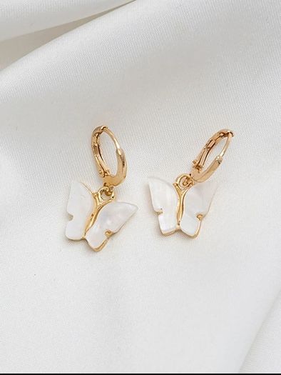 Butterfly Hoop Earrings Delicate Mother-of-Pearl Dangles