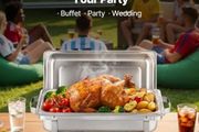 Features &amp; Details Elegant Silver Finish: The modern silver color of this chafing dish warmer adds a sophisticated touch to any event. Whether it's a buffet, party, or wedding, this sleek design enhances your table setting and elevates the atmosphere 