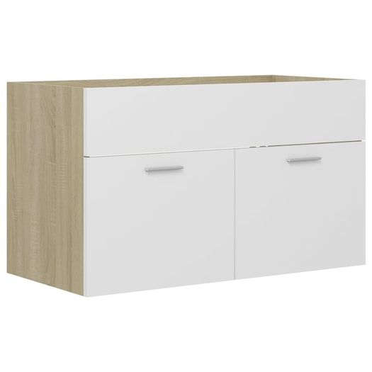 Sink Cabinet with Built-in Basin White and Sonoma Oak Chipboard