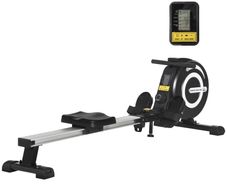 Indoor Body Health & Fitness Adjustable Magnetic Rowing Machine Rower with LCD Digital Monitor & Wheels for Home, Office, Gym