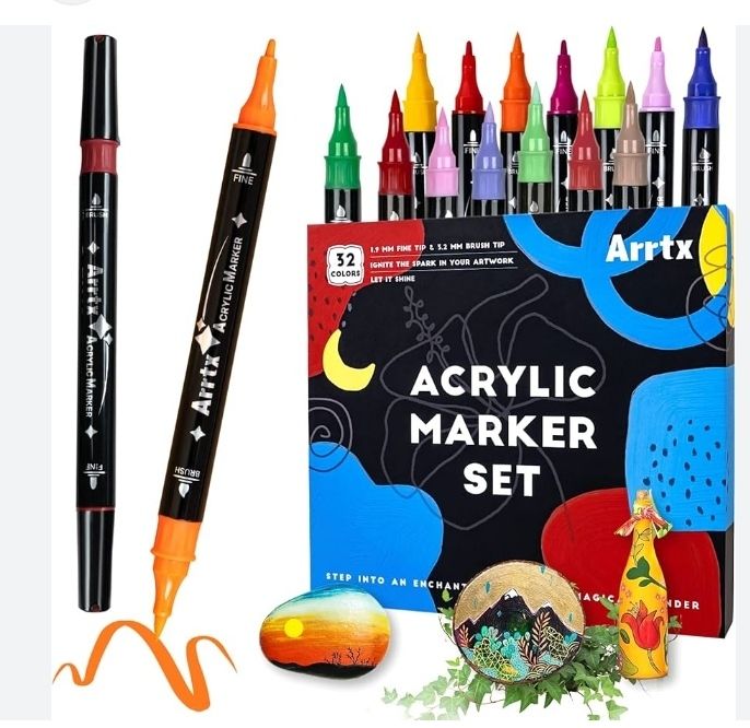 32 Acrylic marker set for fabric, metal, ceramic, stone, wood, paper etc