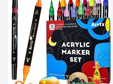 32 Acrylic marker set for fabric, metal, ceramic, stone, wood, paper etc