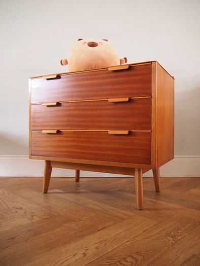 Vintage Teak Chest Of Three Drawers Mid Century Retro 1960s