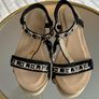 Ladies Black & Gold Low wedge Sandals from Evans Image 8