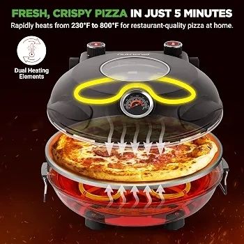 Electric Indoor Pizza Oven, 30cm Countertop Cooker, Black Temp Control, Viewing Window, Non-Stick Stone, Heats to 425C, Easy Clean Pizza Maker for Home