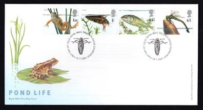 2001 Great Britain Europa Pond Life Commemorative Stamps Royal Mail Addressed First Day Cover (FDC)