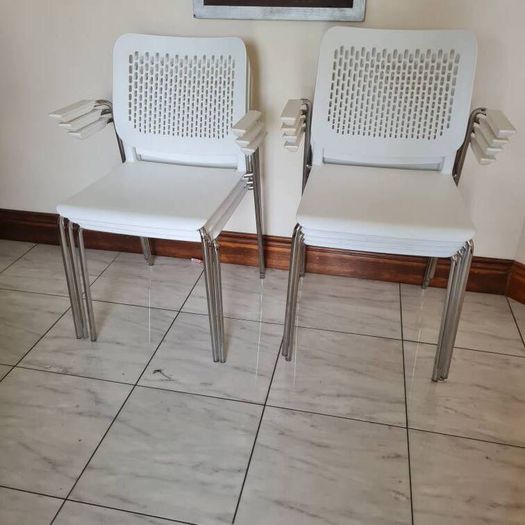7 x white canteen/cafe chairs