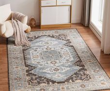 Washable Rugs Living Room Boho Rug for Bedroom Anti Slip Rugs Classic Large Rugs for Living Room Vintage Area Rugs Soft Short Pile Rug Washable Rugs Vintage 80x150CM Blue