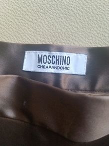 Designer Moschino chocolate brown metallic leather look pencil knee skirt 10 S