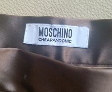 Designer Moschino chocolate brown metallic leather look pencil knee skirt 10 S