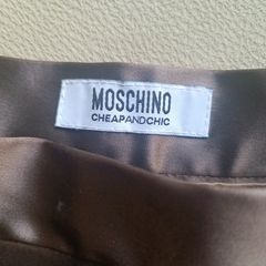 Designer Moschino chocolate brown metallic leather look pencil knee skirt 10 S