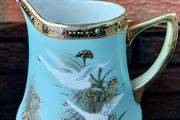 Nippon Vintage Flying Geese Jewel Moriage Aqua Creamer/Milk Jug