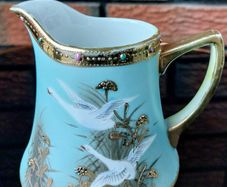 Nippon Vintage Flying Geese Jewel Moriage Aqua Creamer/Milk Jug