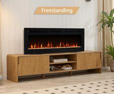 50" Wall Mounted Electric Fireplace, Winslow, Black With 1kW-2kW Heater, 9 Colour LED Flame Effect, Logs & Crystals Included, Touch Screen & Remote Control, TV Safe Media Wall