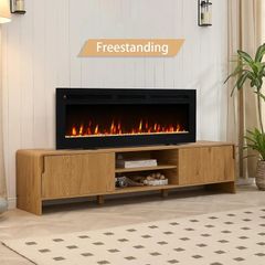 50" Wall Mounted Electric Fireplace, Winslow, Black With 1kW-2kW Heater, 9 Colour LED Flame Effect, Logs & Crystals Included, Touch Screen & Remote Control, TV Safe Media Wall