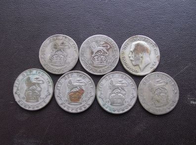 Great Britain. George V. 7 Silver coins@6 pence. Run of the years (1920-1927)