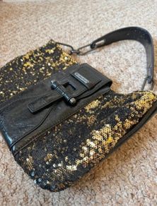 Calvin Klein Black and Gold Sequin Shoulder Bag