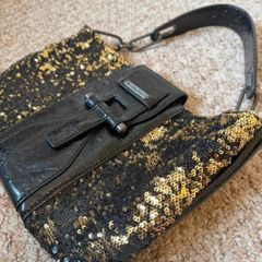 Calvin Klein Black and Gold Sequin Shoulder Bag