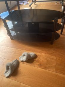 large glass. tv table