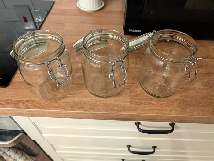 IKEA KORKEN Glass Storage Jars (Set of 3) with Airtight Clip Lids - 1L