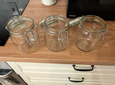 IKEA KORKEN Glass Storage Jars (Set of 3) with Airtight Clip Lids - 1L