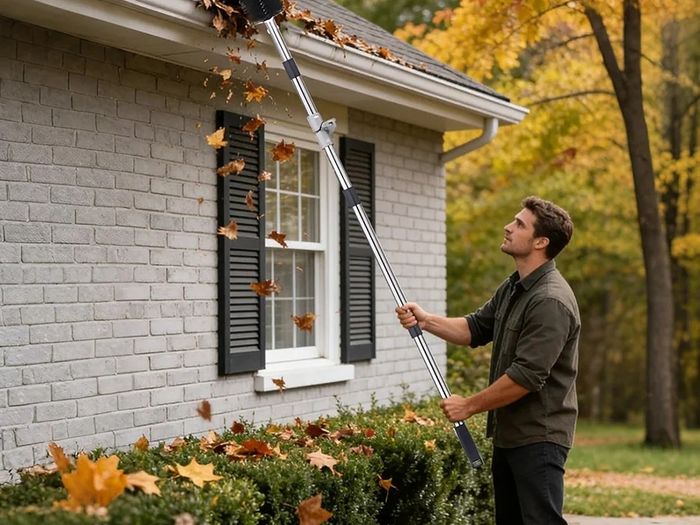 Gutter Cleaning Tools Kit 4M Telescopic Gutter Cleaner Roof with Adjustable Angle Pole Gutter Brush Scoop Roof Cleaning Equipment for Removing Leaves Debris from Gardens Ditches Villas Town Houses