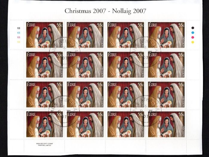 2007 Ireland Christmas commemorative Stamp Sheetlets Plate 1B1B1B1B Fine Used with Dublin cancel of 8th October 2007 (First day of issue)