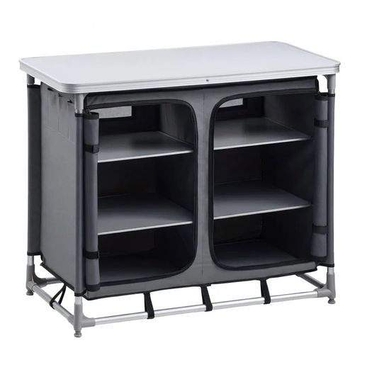Camping Storage Cabinet, Outdoor Portable Aluminum Lightweight Table, Quick Set-up Compact Kitchen Cook Station, with 6 Shelves and Carry Bag, for Picnic, BBQ, Party, Camping, RV Traveling