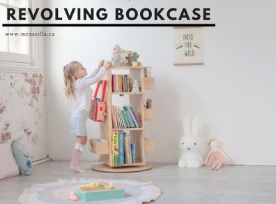 Mesasilla Solid Wood Rotating Bookshelf for Kids - 360 Degree Home Library