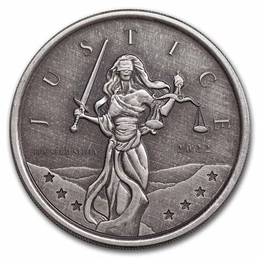 2022 Gibraltar 1 Pound 1 Oz Silver Bullion Coin Lady Justice Antique Finish ( In Capsule)