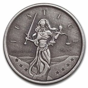 2022 Gibraltar 1 Pound 1 Oz Silver Bullion Coin Lady Justice Antique Finish ( In Capsule)