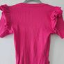 ZARA Pink Ribbed Bodysuit with Ruffle Sleeves Size S Image 4