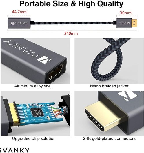 iVANKY DisplayPort (Male) to HDMI (Female) 1080P Gold-Plated/Nylon-Braided Cable Adapter (Brand New/Warranty)