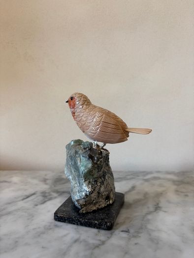 Hand-Carved Gemstone European Robin