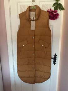 gilet Bnwt long tan gilet sleeveless coat size small freequent brand